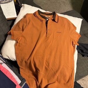 Burberry Orange Polo with Contrasting Dark-Trim Collar